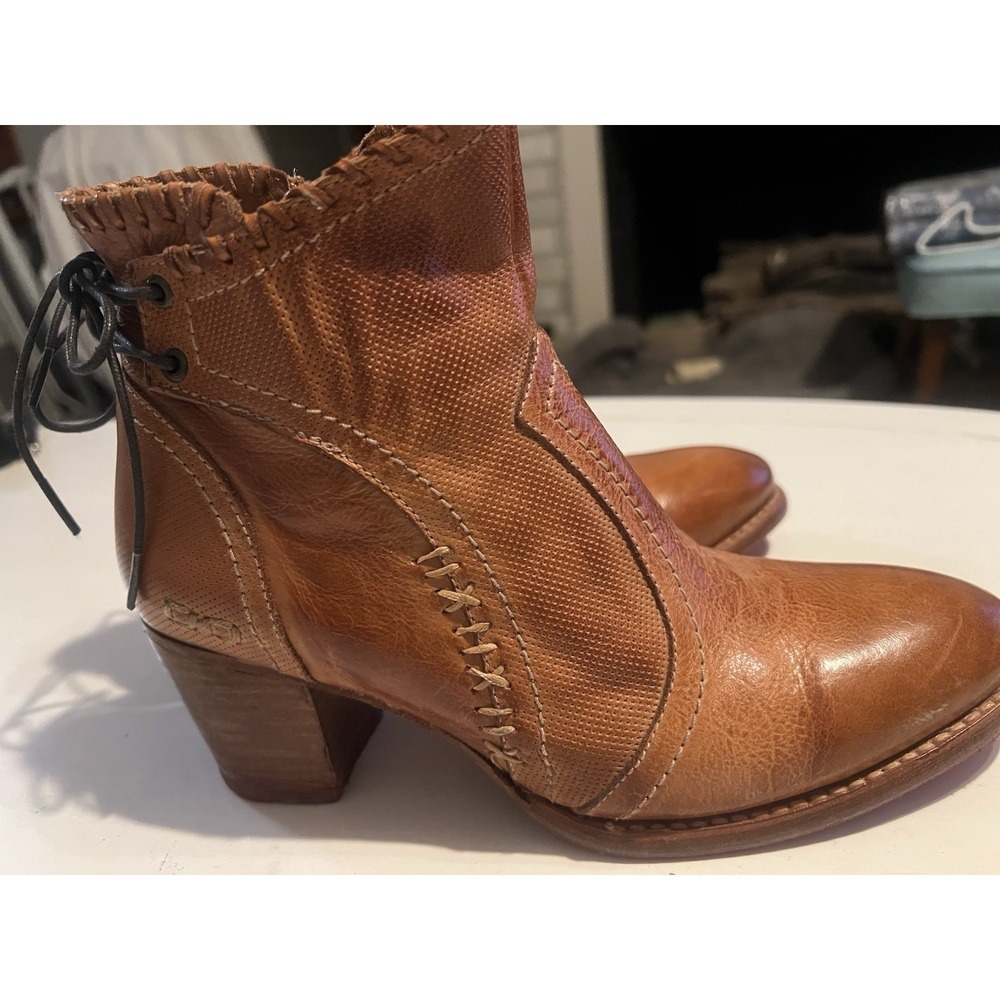 BED|STU Women's BIA Back Laces Side-Zip Bootie Ankle Boot Tan Dip Dye Sz 8.5